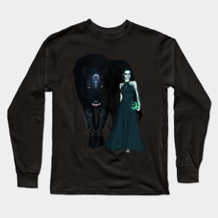 Awesome wolf with fairy in the dark night Long Sleeve T-Shirt